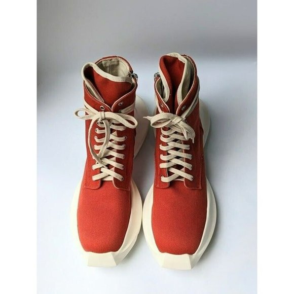 DRKSHDW Rick Owens Men's Army High Top Sneakers Orange Size 44 EU (MSRP $740) - Picture 3 of 10